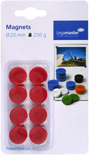 Magneet Legamaster 20mm 250gr rood 8 stuks 8 Stuk