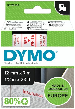Labeltape Dymo LabelManager D1 polyester 12mm wit 1 Stuk