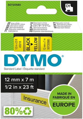 Labeltape Dymo LabelManager D1 polyester 12mm geel 1 Stuk