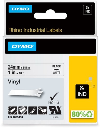 Labeltape Dymo Rhino industrieel vinyl 24mm wit 1 Stuk