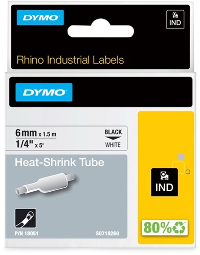 Labeltape Dymo Rhino industrieel krimpkous 6mm wit 1 Stuk