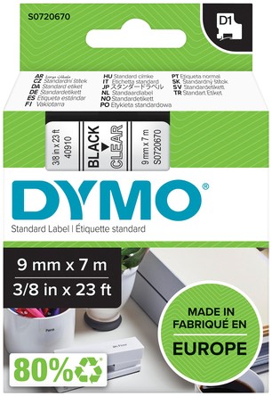 Labeltape Dymo LabelManager D1 polyester 9mm trns 1 Stuk