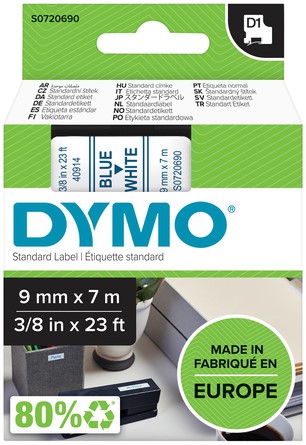 Labeltape Dymo LabelManager D1 polyester 9mm wit 1 Stuk