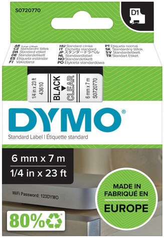 Labeltape Dymo LabelManager D1 polyester 6mm trns 1 Stuk