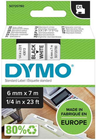 Labeltape Dymo LabelManager D1 polyester 6mm wit 1 Stuk