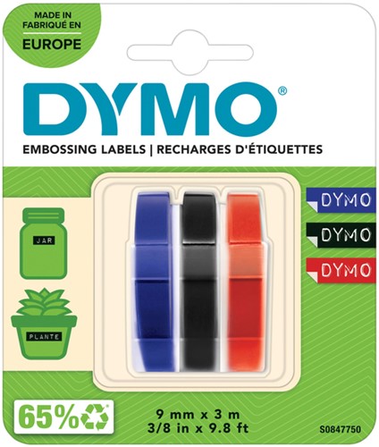 Relieftape Dymo embossing vinyl 9mm 3 stuks 3 Stuk