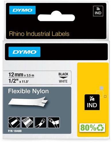 Labeltape Dymo Rhino industrieel nylon 12mm wit 1 Stuk