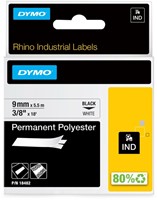 Labeltape Dymo Rhino industrieel polyester 9mm wit 1 Stuk
