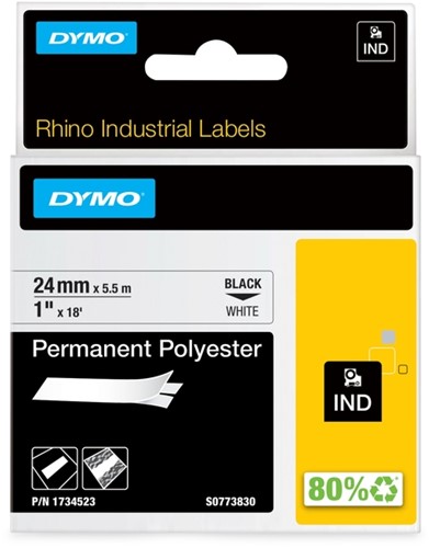 Labeltape Dymo Rhino industrieel polyester 24mm wt 1 Stuk