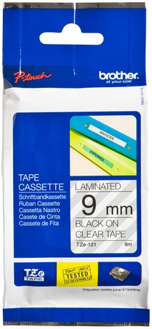 Labeltape Brother Ptouch TZe121 9mm transparant 1 Stuk