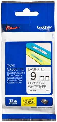 Labeltape Brother P-touch TZe-221 standaard 9mm zwart op wit