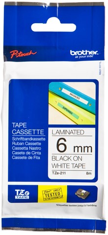 Labeltape Brother Ptouch TZe211 6mm wit 1 Stuk