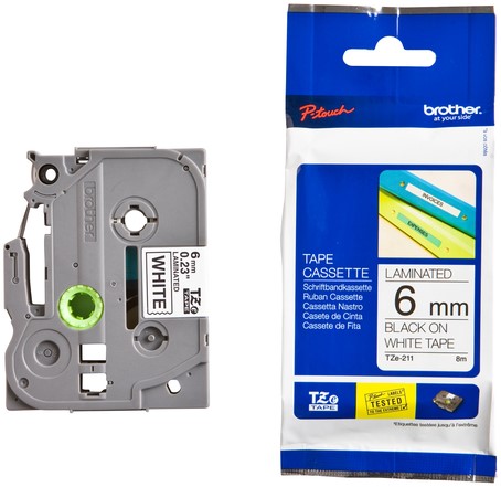 Labeltape Brother Ptouch TZe211 6mm wit 1 Stuk-3