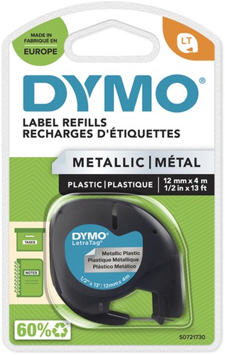 Labeltape Dymo LetraTag metallic 12mm zilver 1 Stuk