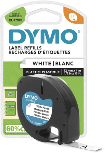 Labeltape Dymo LetraTag plastic 12mm wit 1 Stuk