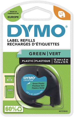 Labeltape Dymo LetraTag plastic 12mm groen 1 Stuk