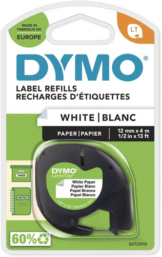 Labeltape Dymo LetraTag papier 12mm wit 1 Stuk