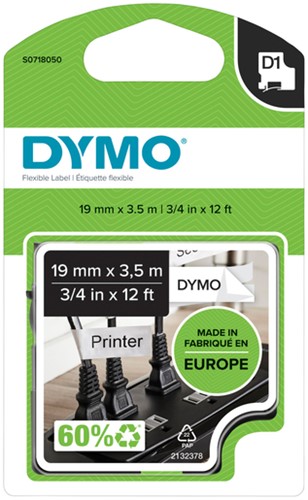 Labeltape Dymo LabelManager D1 nylon 19mm wit 1 Stuk