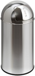Afvalbak pushcan 40liter met pushdeksel zilver 1 Stuk