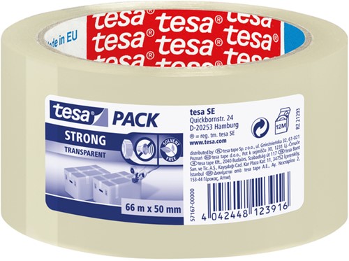 Verpakkingstape tesapack Strong 66mx50mm PP tr 1 Rol