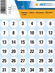 Etiket HERMA 4124 12mm getallen 1-240 240stuks 5 Vel