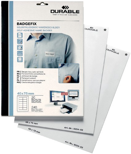 Naambadge etiket Durable 40x75mm zelfkl wt 240st 240 Stuk