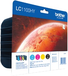 Inktcartridge Brother LC-1100HYVALBP zw +3kleuren 4 Stuk