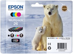 Inktcartridge Epson 26 T2616 zwart + 3 kleuren 4 Stuk