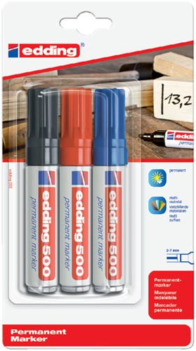 Viltstift edding 500 schuin assorti 2-7mm blister à 3 stuks
