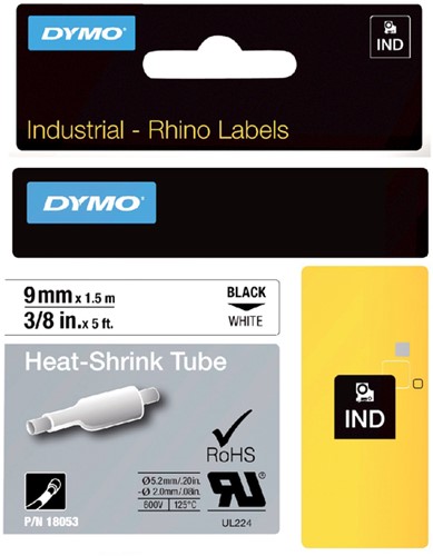 Labeltape Dymo Rhino industrieel krimpkous 9mm wit 1 Stuk