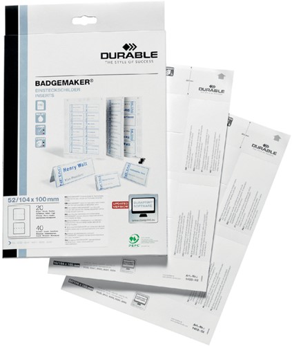 Badgekaart Durable 1420 bedrukbaar A6 80 stuks 20 Vel