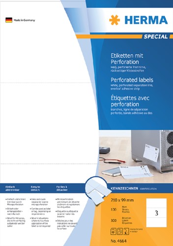 Etiket HERMA 4664 210x99mm geperforeerd wit 300st 100 Vel-2