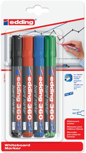 Whiteboardmarker edding 360 rond 1.5-3mm ass 4 Stuk