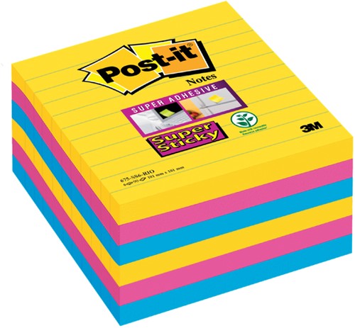 Memoblok Post-it 675 Super Sticky 101x101mm Rio 6 Stuk