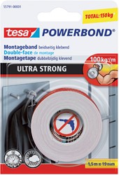 Plakband tesa Ultra Strong dubbelz 1.5mx19mm wit 1 Stuk