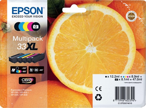 Inktcartridge Epson 33XL T3357 2x zw + 3 Kl 5 Stuk