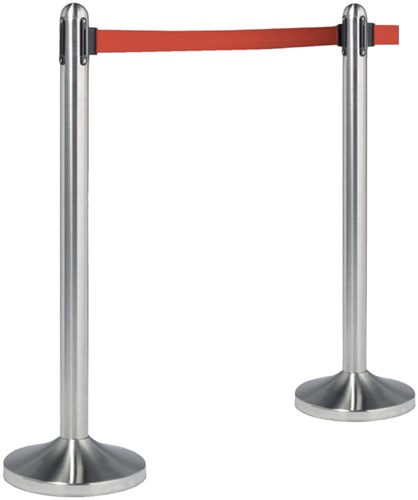 Afzetpaal Securit RVS met rolband 210cm rood 1 Stuk-2
