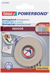 Dubbelzijdig montagetape tesa Indoor 1.5mx19mm wit 1 Stuk