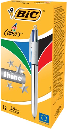 Balpen Bic 4kleuren shine M zilver 1 Stuk-2
