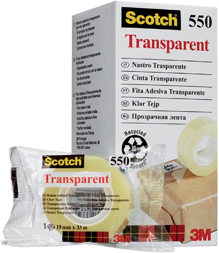 Plakband Scotch 550 19mmx33m transparant 1 Stuk