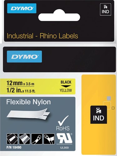 Labeltape Dymo Rhino industrieel nylon 12mm geel 1 Stuk