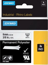 Labeltape Dymo Rhino industrieel polyester 9mm wit 1 Stuk