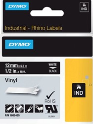 Labeltape Dymo Rhino industrieel vinyl 12mm zwart 1 Stuk