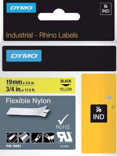 Labeltape Dymo Rhino industrieel nylon 19mm geel 1 Stuk