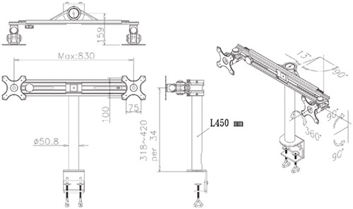 Monitorarm Neomounts D700D 2x 19 30 inch klem zw 1 Stuk-2