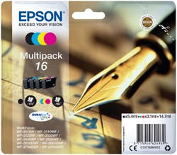 Inktcartridge Epson 16 T1626 zwart + 3 kleuren 4 Stuk