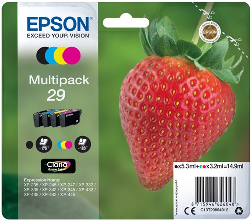 Inktcartridge Epson 29 T2986 zwart + 3 kleuren 4 Stuk
