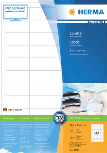 Etiket HERMA 4608 48.3x25.4mm prem wit 8800st 200 Vel