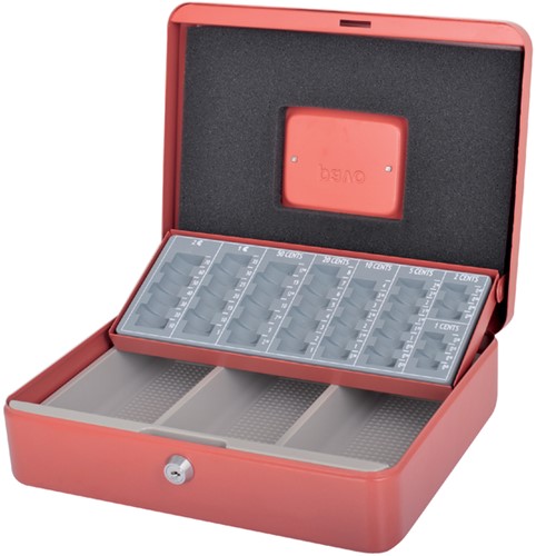 Geldkist Pavo met muntsorteerbak 300x240x90mm rood 1 Stuk