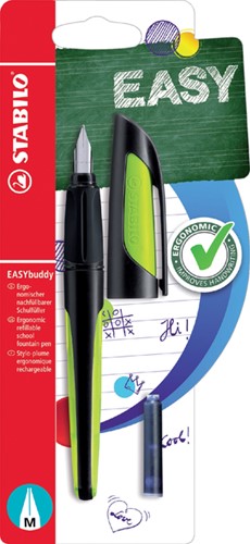 Vulpen STABILO Easybuddy rechtshandig M zwart/lime blister à 1 stuk